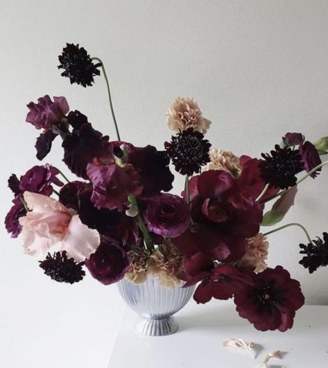 House Of Valentina, Rest House, Dark Flowers, Bearded Iris, Deco Floral, Arte Floral, Ranunculus, Floral Centerpieces, Purple Wedding