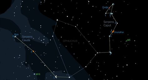 Constellation Serpens, the Serpent (Ser) Star Map Galaxy Names, Eagle Nebula, Neutron Star, Fast Shop, Star Cluster, The Serpent, Star System, Greek God, Supply List