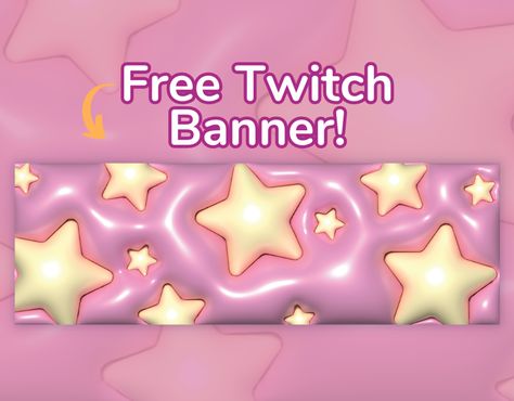 1200x480 Banner, Twitch Banner Ideas, Cute Twitch Banner, Twitch Banner Aesthetic, Twitch Profile Banner, Kawaii Stars, Banner Twitch, Profile Banner, 3d Stars