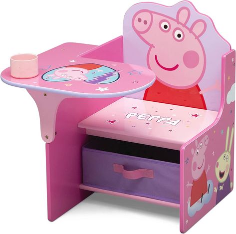 Delta Children Chair Desk with Storage Bin - Ideal for Arts & Crafts, Snack Time, Homeschooling, Homework & More - Greenguard Gold Certified, Peppa Pig Toddler Desk, Rebecca Rabbit, Pig Character, Chair Desk, Desk With Storage, Kids' Desk, Fabric Storage Bins, Storage Chair, Kid Desk