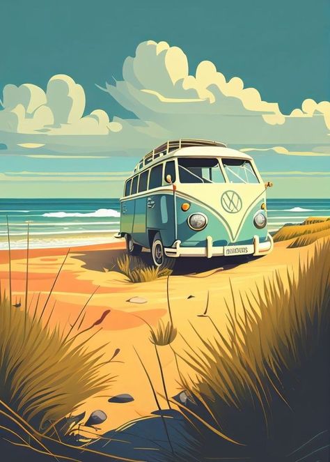 Vw Buzz, Bus Art, Vw Art, Afrique Art, Surreal Artwork, Image Nature, Wallpaper Vintage, Cool Wallpapers Art, Surf Art