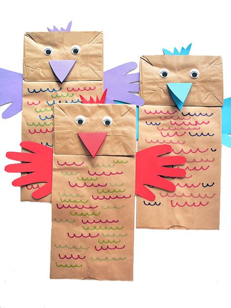 Paper Bag Bird Puppet, Bird Art For Preschool, Birds Arts And Crafts For Kids, Preschool Bird Crafts, Bird Puppet Craft, Birds Crafts Preschool, Bird Crafts For Toddlers, Birds Crafts For Kids, Bird Crafts For Preschoolers