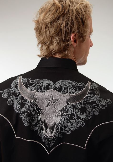 Mens Embroidered Western Shirt - Steer Embroidered Western Shirt, Cowboy Shirt, Western Shirt, Western Fashion Men, Mens Cowboy Shirts, Cowboy Shirts For Men, Mens Western Wear, Western Show Clothes, Western Suits