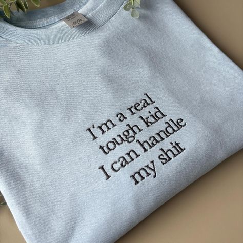 I’m obsessed with these 🫶🏼 Requested by one of you lovely lot 💕 and available to shop now as sweatshirts and t-shirts! ✨ Ps I’ve been singing these all week 🤣 #ttpd #embroidery #smallbusiness Embroidery On A Shirt, Embroidery Designs Sweatshirt, Baby Pink T Shirt, Text Tshirt, Beige Sweatshirt, Cool Shirt Designs, Cute Quote, Slogan Sweatshirt, Beige T Shirts