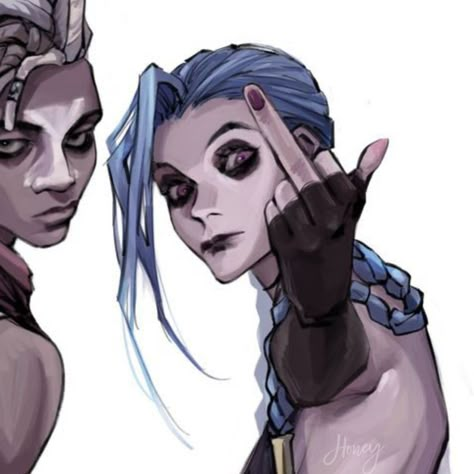 Jinx X Ekko Matching Pfp, Jinx Middle Finger, Jinx Hands, Ekko And Jinx Matching Icons, Jinx And Ekko Matching Icons, Jinx Matching Pfp, Arcane Matching Pfp, Sick Drawings, Arte Punk