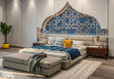 MOROCCAN BEDROOM on Behance Morracan Room Ideas, Bedroom Ideas Dark Wood, Marrocan Interiors, Modern Moroccan Bedroom, Modern Moroccan Interior Design, 1001 Arabian Nights, Moroccan Bedroom Ideas, Arabic Interior, Moroccan Inspired Bedroom