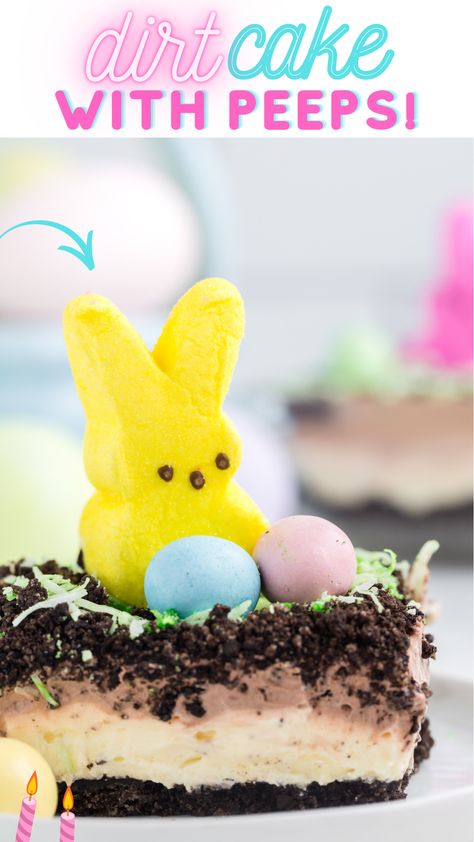 Easter Dirt Cake Casserole, Easter Dirt Pudding, Easy Dirt Cake, Dirt Cake Recipe, Easter Dirt Cake, Easter Cake Easy, Peeps Recipes, Easter Deserts, Cake Pudding