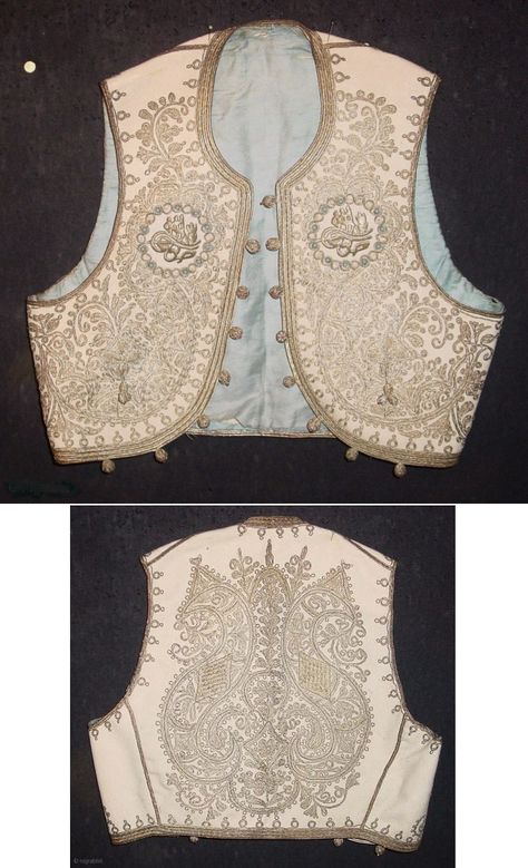 Turkey, silver embroidered child's ottoman jacket, silk lining, small beads on the buttons and light blue stones, 19th c Bohemian Costume, Aladdin Costume, Ballet Russe, Vogue Dress, Dress Design Sketches, Metal Fashion, Blue Stones, Small Beads, Fairy Fashion