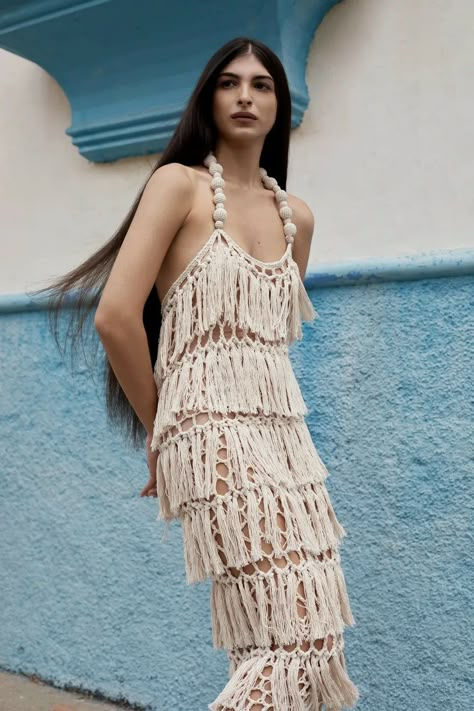 Vogue Crochet, Pareo Dress, Looks Boho, Macrame Clothes, Beach Crochet, Long Halter Dress, Bikinis Crochet, Macrame Dress, Crochet Fashion Patterns