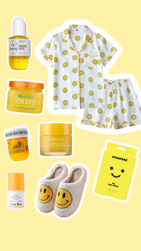 #beauty #outfitinspo #yellow#preppy#smile#pjs Smiley Face Pjs, Preppy Smiley Face Pjs, Preppy Pjs, Playful Yellow Sleepwear For Sleepovers, Preppy Monkey Pjs, Playful Yellow Sleep Sets, Gymwear Outfits, Cute Pjs, Birthday Fits