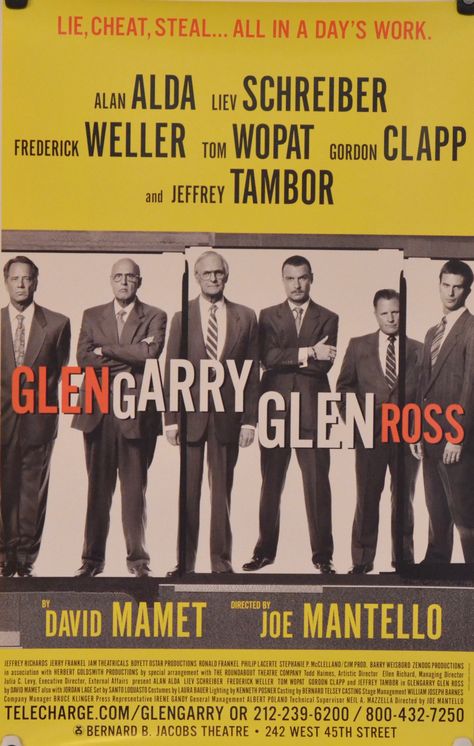 GlenGarry Glen Ross - Broadway 14" x 22" Glengarry Glen Ross, Alan Alda, Film Posters Art, Summer Movie, Dinner And A Movie, Dramatic Arts, See Movie, Al Pacino, Movie Collection