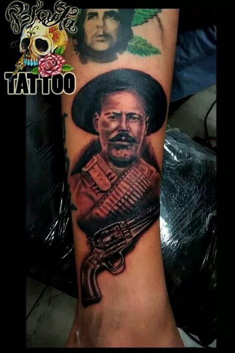 Pancho Villa. Black and grey tattoo. done in two hours. Black And Grey Tattoo, Pancho Villa, Neck Tattoos, Horse Tattoo, Skull Tattoo Design, Tattoo Design Book, Grey Tattoo, Tattoos Designs, Horse Pictures