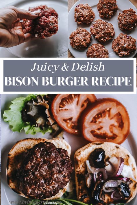 Bison burgers, also known as buffalo burgers, have become a popular alternative to traditional beef burgers due to their leaner composition and unique flavor. These mouthwatering burgers pack a punch of taste and nutrition, making them a worthy addition to your recipe book! Bison Meat Recipes, Bison Burger Recipe, Easy Entertaining Food, Buffalo Burger, Oven Burgers, Burger Patty Recipe, Bison Recipes, Smash Burger Recipe, Buffalo Burgers