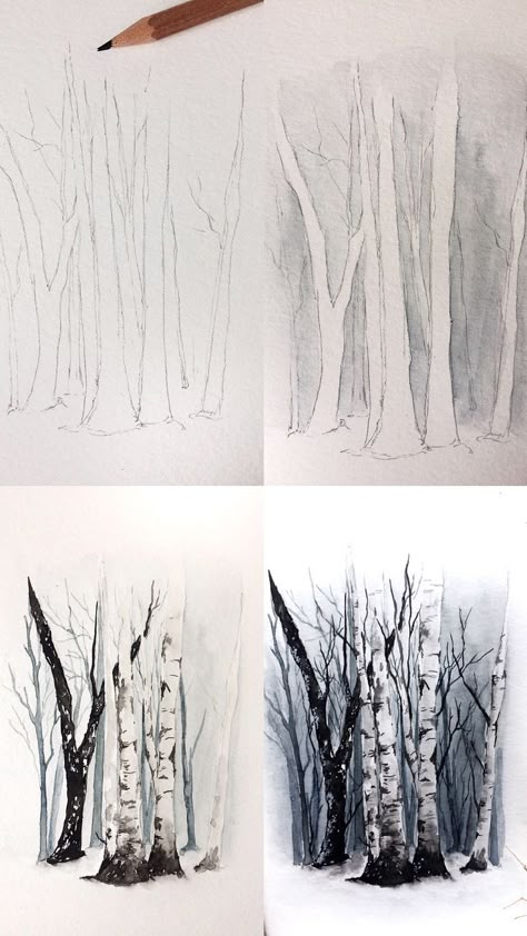 Watercolor Birch Trees, Boom Kunst, Trees Watercolor, Watercolor Blog, Nice Picture, Watercolor Painting Techniques, 수채화 그림, Birch Trees, Watercolor Paintings Tutorials