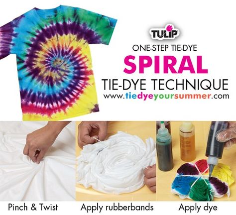 Spiral Tie Dye  -How to. Tye Dye Patterns, Dyeing Tutorials, Diy Dye, Tie Dye Party, Tie Dye Crafts, Diy Tie, How To Tie Dye, Tie Dye Techniques, Spiral Tie Dye