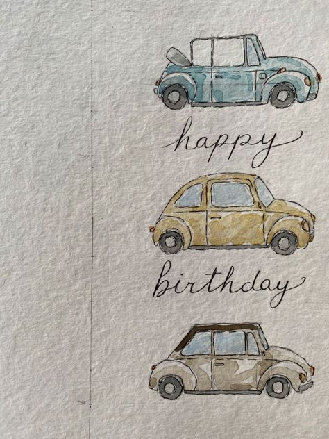 How To Draw A Vintage Car, Car Drawing Watercolor, Watercolor Cars Painting, Vintage Car Watercolor, Watercolor And Marker Art, Art Cars Drawing Painting, Car Paintings Easy, Vintage Car Drawing Easy, Illustration Marker Art