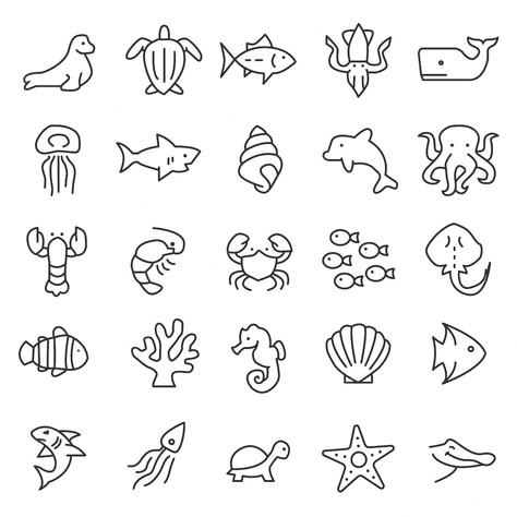 Underwater Animals Drawing, Animal Pictogram, Animals Icon, Tatoo Dog, Fish Outline, Vector Animals, Vector Tattoo, Summer Drawings, Cute Easy Doodles