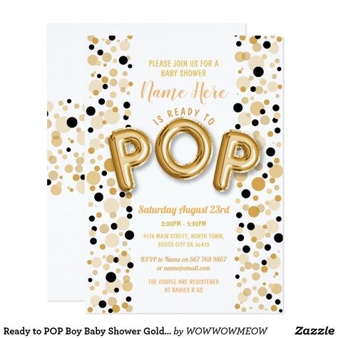 Ready to POP Boy Baby Shower Gold & Black Elegant Invitation Ready To Pop Invitations, She’s Ready To Pop Baby Shower Theme, Baby Shower Roses, Couples Baby Shower Invitations, Twins Baby Shower Invitations, Pop Boy, Shower Rose, Pop Baby Showers, Couples Baby Showers