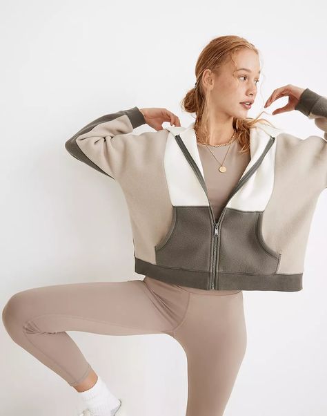 A Sporty Choice: MWL Betterfleece Colorblock Zip Hoodie Sweatshirt Colorblock Hoodie, Branded Sweatshirts, Madewell Denim, Womens Loungewear, Crop Sweatshirt, High Point, 100 Percent, Hoodie Sweatshirt, Zip Hoodie