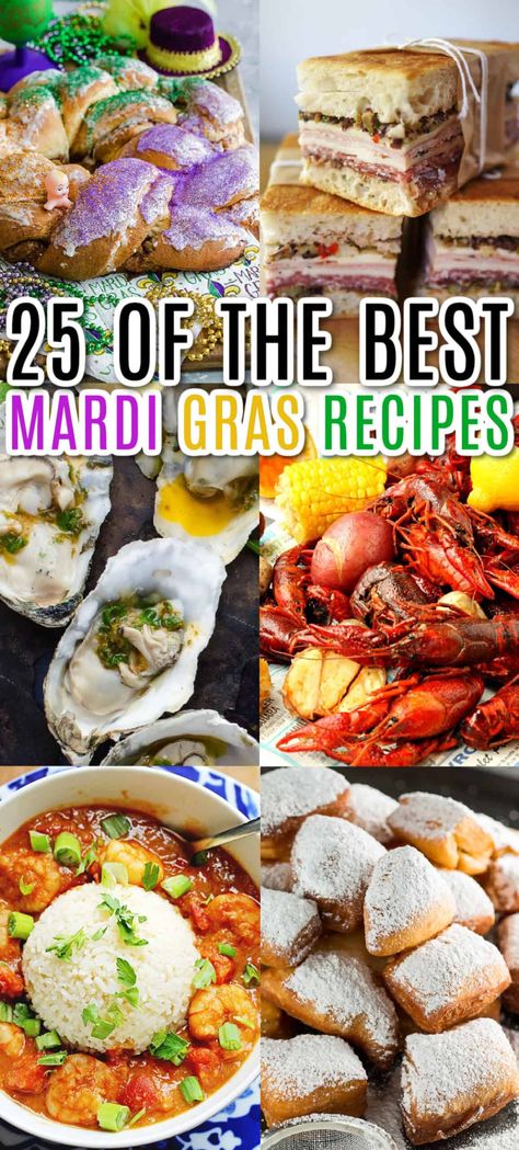 Laissez Les Bons Temps Rouler with these 25 Mardi Gras Recipes! From the big easy to your home, these New Orleans classics are a must make! #RealHousemoms #mardigras #fattuesday #neworleans Madi Gras Party, Mardi Gras Recipes Easy, Mardi Gras Appetizers, Mardi Gras Party Food, Mardi Gras Dinner, Mardi Gras Desserts, Mardi Gras Party Ideas, Mardi Gras Recipes, Mardi Gras Party Decorations