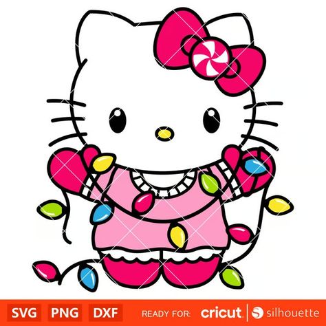 Hello Kitty Christmas Lights Svg, Christmas Svg, Sanrio Chri - Inspire Uplift Pink Christmas Drawing, Kawaii Svg, Sanrio Christmas, Christmas Lights Svg, Icons Christmas, Kitty Background, Kitty Icon, Gifts Drawing, Christmas Doodle