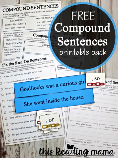 FREE Compound Sentences Printable Activities - This Reading Mama Teaching Compound Sentences, Compound Sentences 3rd Grade, Run On Sentences Activities, Compound Sentences Activities, Compound Sentences Worksheets, Complex Sentences Activities, Word Reading Activities, Punctuation Writing, Sentence Structure Activities