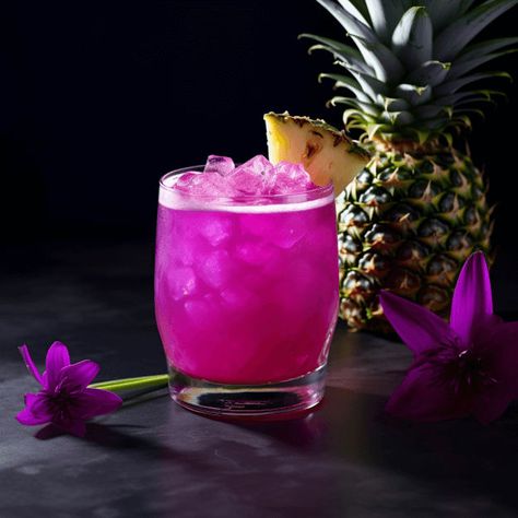 This cocktail is a delightful blend of sweet and sour, with a hint of tropical fruitiness. The blue curacao and grenadine give it a sweet, citrusy flavor, while the pineapple juice and lime add a tangy kick. The Jamaican rum provides a warm, spicy undertone that perfectly balances the sweetness. Purple Rum Cocktail, Jamaican Me Crazy Cocktail, Sweet Rum Cocktails, Ice Cream Cocktail Recipes, Green Cocktail Recipes, Jamaican Cocktails, Cocktails Pina Colada, Purple Rain Drink, Purple Rain Cocktail