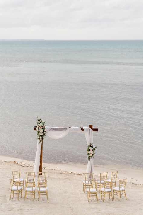 Standing Beach Wedding Ceremony, Beach Wedding Sitting Ideas, Beach Wedding Simple Decor, Intimate Beach Ceremony, Beach Wedding Setting, Simple Wedding On The Beach, Small Intimate Wedding Beach, Sunset Beach Wedding Ceremony, Wedding Arch On Beach