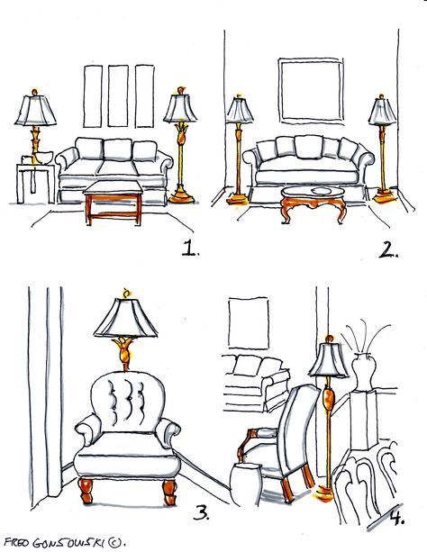 The answer to …”Can you put a Floor Lamp next to a Sofa”? | Fred Gonsowski Garden Home Lamp Placement, Bedroom End Tables, Ideas Habitaciones, Living Room Plan, Living Room Furniture Layout, Floor Lamp Bedroom, Interior Design Guide, Floor Lamps Living Room, Fabric Lampshade