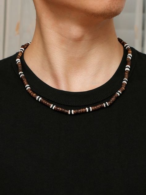 Men Minimalist Beaded Necklace | SHEIN Mens Necklace Ideas, Diy Necklace Men, Summer Jewlery, Male Necklace, 90s Necklace, Men Necklaces, Mens Necklaces, Mens Beaded Necklaces, Clay Bead Necklace