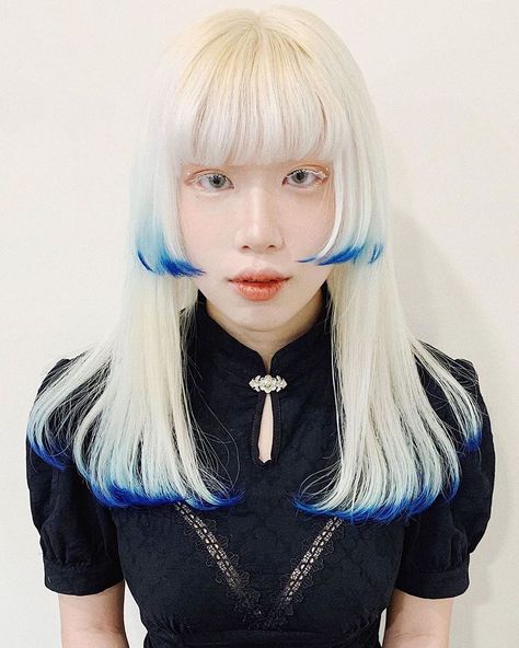 Hair Party / Tools / Media on Instagram: “When bob meets mullet @weiwesleywei #elevatecolor . . . . . . #mulletmonday #elevatehair #blondehair #bluehair” Blue Tips, Dye My Hair, Hair Reference, Hair Inspo Color, Grunge Hair, Dream Hair, Aesthetic Hair, White Hair, Blue Hair