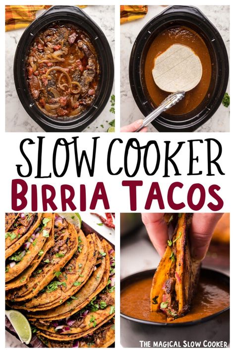 Staple Recipes Meals, Rainy Day Instapot Recipes, Birria Tostadas, Dinner For Big Group, Bria Tacos, Slow Cooker Birria Tacos, Slow Cooker Birria, Barrio Tacos, Beef Birria Recipe