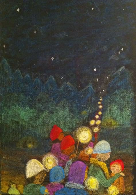 Lantern Walk, Martinamas, grade 3, Waldorf School of Atlanta Lantern Walk, Waldorf Chalkboard, Chalkboard Pictures, Blackboard Drawing, Blackboard Art, Chalkboard Drawings, Waldorf Crafts, Waldorf School, Felt Pictures