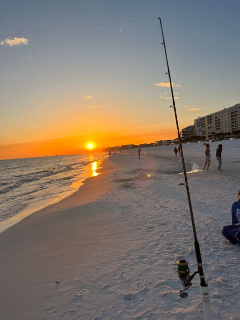 Beautiful beach sunset while fishing in Destin, FL #florida #sunset #beachsunset #fishingtrip #aesthetic Destin Aesthetic, Destin Beach Pictures, Destin Florida Aesthetic, Destin Florida Beach Aesthetic, Beach Fishing Aesthetic, Beautiful Beach Sunset, Destin Florida, Summer Photos, Fishing Trip