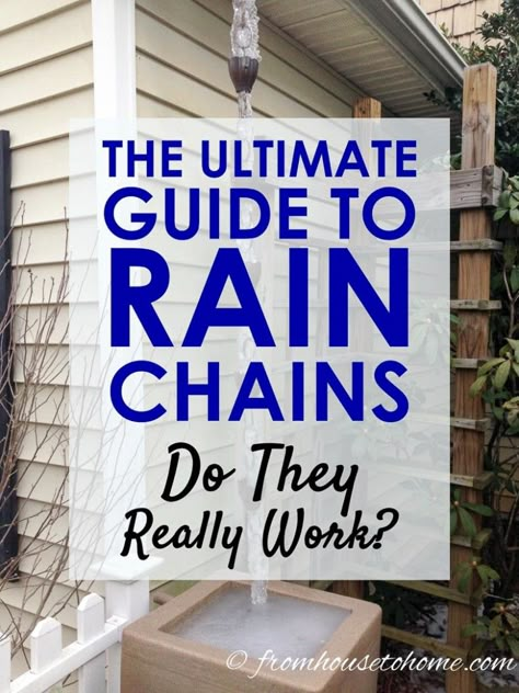 Want to know what rain chains are for, how to install it and what they look like on a house? Find out everything you need to know about rain chains. #RainChains #RainChainIdeas Chain Downspout Ideas, Rain Chains Gutter Downspout Ideas, Chain Downspout, Gutter Chains, Rain Chain Diy, Rain Chain Garden, Copper Rain Chains, Spring Clean Up, Chain Ideas