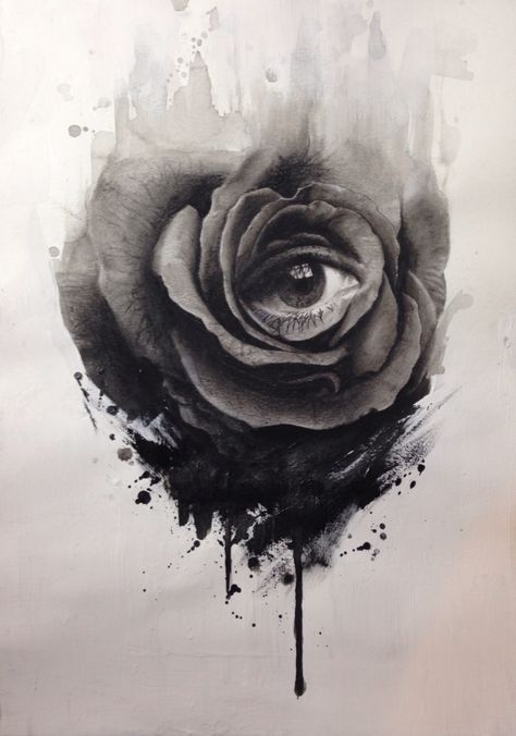 Eye of the rose. Charcoal and watercolour drawing. Rose Eye Drawing, Rose Charcoal Drawing, Rose Eye Tattoo, Eye Rose Tattoo, Eye Illustration, Rose Drawing, Clothing Design Sketches, Eye Painting, Eye Tattoo