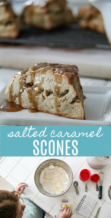 Caramel Scones, Homemade Salted Caramel, Tea With Friends, Fruit Scones, Homemade Scones, Bakers Gonna Bake, Scones Recipe, Amish Recipes, Cookie Bar Recipes