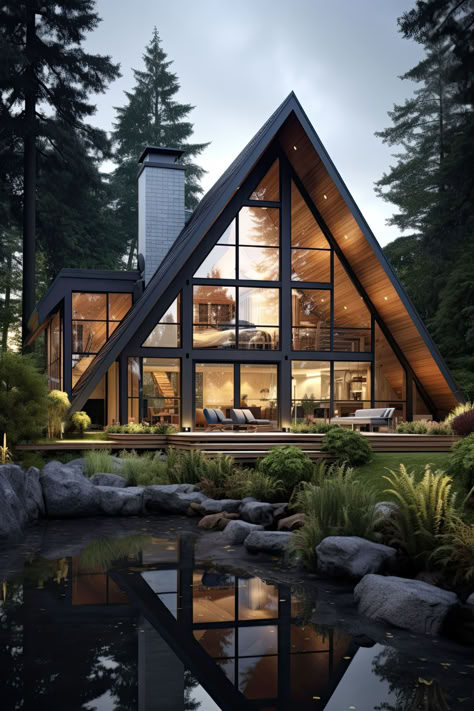 A Frame Houses, Triangle House, Frame House Plans, Chalet Design, A Frame House Plans, Cabin Exterior, Frame Cabin, Modern Barn House, A Frame Cabin