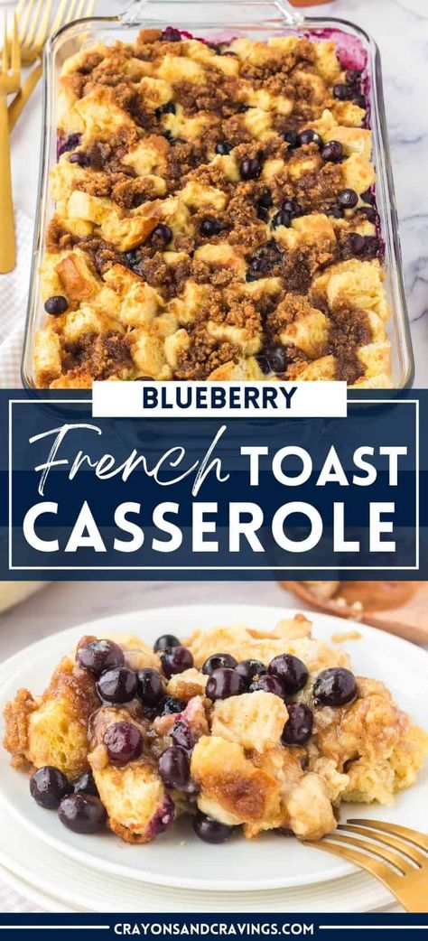 Blueberry French toast casserole is an easy breakfast made with blueberries, french bread, brown sugar, cinnamon, and a rich egg custard. #breakfastcasserole #frenchtoast #blueberryrecipes Breakfast Casserole French Bread, Make A Head French Toast Casserole, Blueberry Egg Bake, French Toast Casserole With Blueberries, Baked Blueberry French Toast Casserole, Overnight Blueberry Breakfast Casserole, Brunch Casserole Recipes Make Ahead French Toast Bake, Crossaint French Toast Casserole, Fun French Toast Recipes