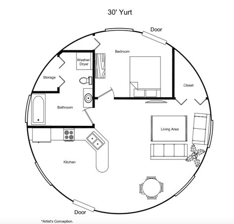 30' Yurt interior layout Yurt Living Floor Plans, Yurt Interior Floor Plans, Small Yurt Interior, Yurt Interior Design, Yurts Interior, 30 Ft Yurt Floor Plans, Yurt Layout, Yurt Interior Ideas, Yurt Floor Plans 30'