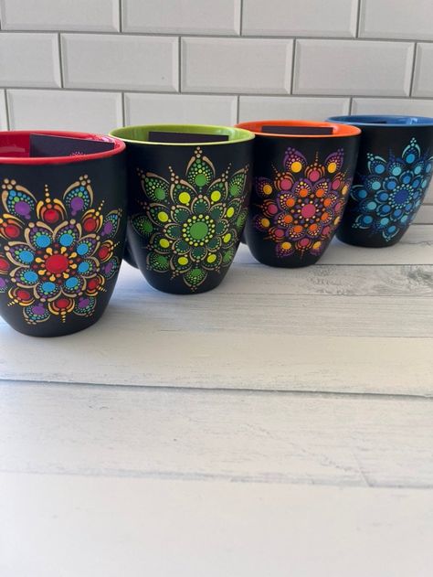 Roots And Wings, Painted Coffee Mugs, Mandala Art Therapy, Dot Painting, Pottery Painting, Dots Art, Mandala Art, Glass Painting, Gifts For Family