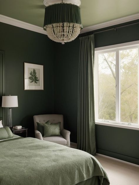 Dark Green Curtains, Dark Green Accent Wall, Green Curtains Bedroom, Wall Curtains, Green Accent Wall, Dark Green Rooms, Dark Green Living Room, Green Accent Walls, Dark Green Walls