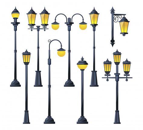 Vector illustration of old city lamps in cartoon style. Premium Vector City Lamps, Vintage Lamp Post, Vintage Street Lamp, Old Lights, City Illustration, Vintage Lamp, Frame Clipart, Street Lamp, City Design