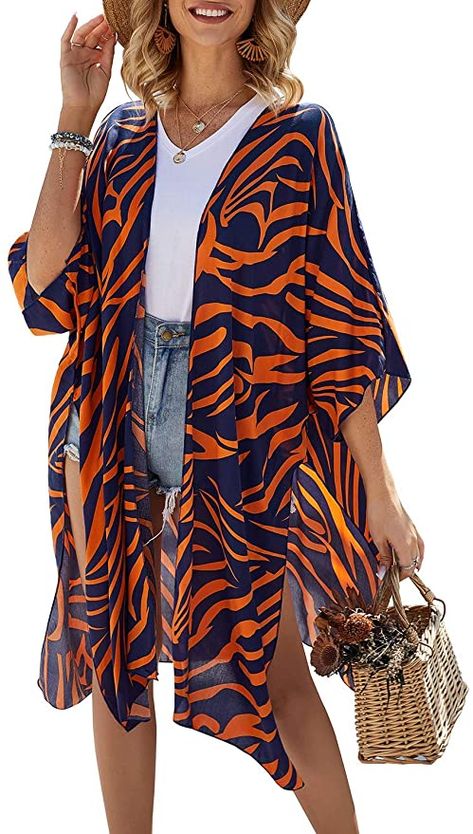 Long Floral Kimono, Floral Kimono Cardigan, Flowy Cardigans, Kimono Outfit, Casual Beach Wear, Chiffon Kimono, Womens Kimono, Long Kimono, Floral Kimono