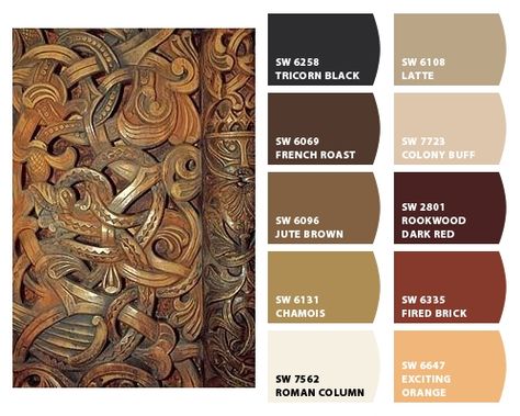 Norwegian Wood Carving Color Palette Inspiration Chip It! by Sherwin-Williams – ChipCard by Christy C. Norwegian Color Palette, Interior Colour Palette, Norwegian Interior, Blue French Country, Scandinavian Country, Color Palette Inspiration, Norwegian Rosemaling, Norwegian Wood, Roman Columns