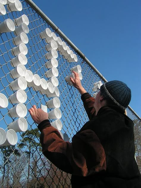 Styrofoam Cup Typography on Behance Movie Night At School, Fence Weaving, Baseball Banquet, Fence Decorating Ideas, Styrofoam Art, Fence Signs, Senior Party, Guerrilla Marketing, Typography Served