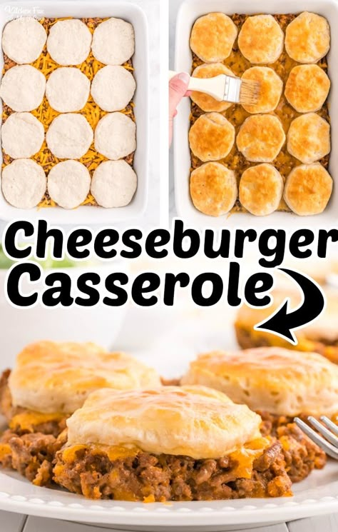 This Cheeseburger Casserole is meaty, cheesy, and super filling. Make this easy to make a recipe for dinner for the family. #recipes #dinner Quick Dinner Ideas Hamburger Meat, Dinner Ideas With Burger Ground Beef, Easy Ground Hamburger Recipes, Ground Beef Recipes For Picky Eaters, Burger Meat Recipes Ground, Hamburger Meat Recipes Easy Quick Dinner Ideas, Quick Hamburger Meat Recipes, Ground Beef And Biscuit Recipes, Ground Beef And Biscuits