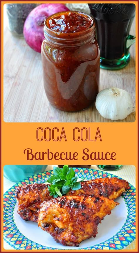 Coca Cola Barbecue Sauce - this sweet spicy Coca Cola barbecue sauce has a unique background flavor from reducing the cola during the sauce's slow simmer; especially delicious on ribs. Chicken Drummies, Barbecue Marinade, Coca Cola Recipes, Sticky Ribs, Cola Recipe, Recipes Unique, Cola Chicken, Cocoa Cola, Unique Background