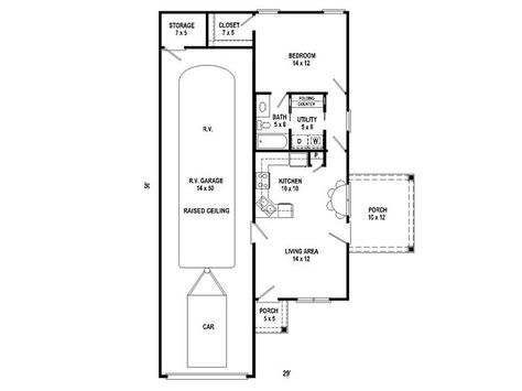 Floor Plan, 006G-0160 Rv Garage Homes Floor Plans, Rv Port With Living Quarters, Rv Port Homes Floor Plans, Camper Port, Motorhome Garage, Rv Port, Rv Barn, Rv Deck, Garage Homes