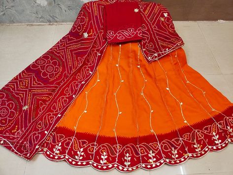 Launching new rajsthani traditional pila chunri print lehnga Special/ Navratri puja mandal Lehnga flair 3/3.50 approx Lehenga west 42/44 Lehnga length 40/42 approx Fabric reniyal pila chunri print Beautiful kachchi Patti cut work with full length pc Cotton astar Chunri Print, Navratri Puja, Printed Saree, Printed Sarees, Cut Work, Lehenga, Full Length, Product Launch, Saree